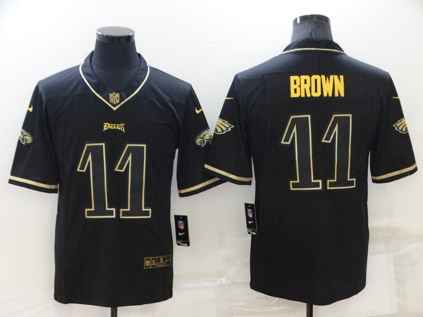 Men's Philadelphia Eagles #11 A. J. Brown Black/Gold Salute To Service Limited Stitched Jersey